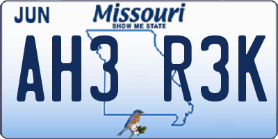 MO license plate AH3R3K
