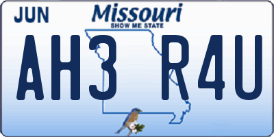 MO license plate AH3R4U