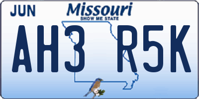 MO license plate AH3R5K