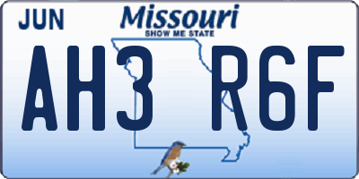 MO license plate AH3R6F