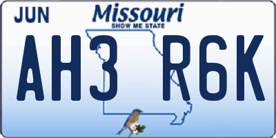 MO license plate AH3R6K
