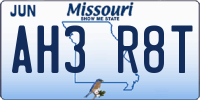 MO license plate AH3R8T
