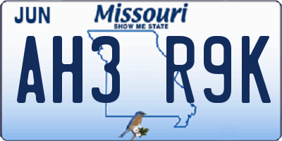 MO license plate AH3R9K