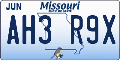 MO license plate AH3R9X