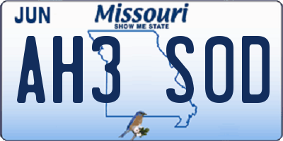 MO license plate AH3S0D