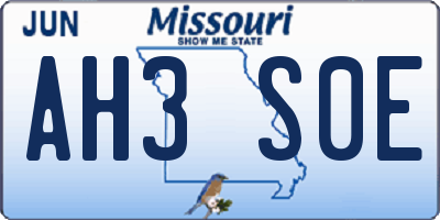 MO license plate AH3S0E