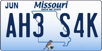 MO license plate AH3S4K