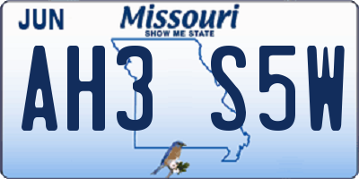 MO license plate AH3S5W