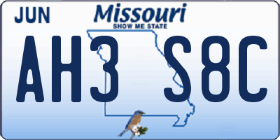 MO license plate AH3S8C