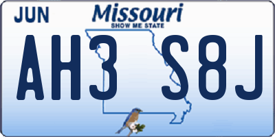 MO license plate AH3S8J