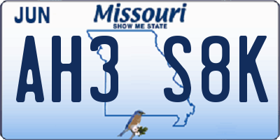 MO license plate AH3S8K