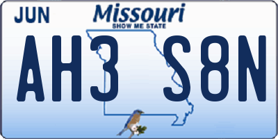 MO license plate AH3S8N