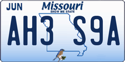 MO license plate AH3S9A