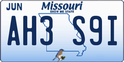 MO license plate AH3S9I