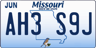 MO license plate AH3S9J