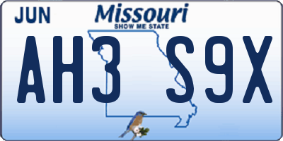MO license plate AH3S9X