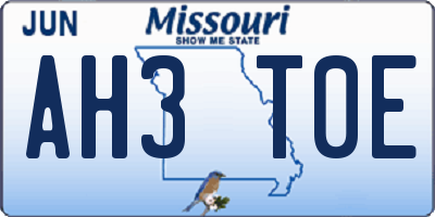 MO license plate AH3T0E