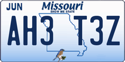 MO license plate AH3T3Z
