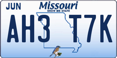 MO license plate AH3T7K
