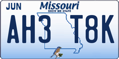 MO license plate AH3T8K