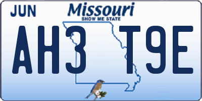 MO license plate AH3T9E