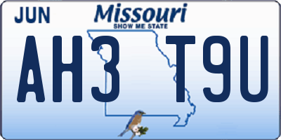 MO license plate AH3T9U