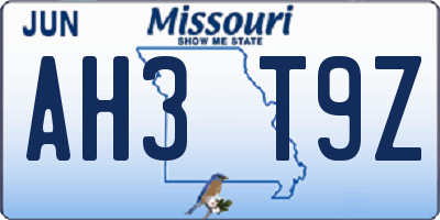 MO license plate AH3T9Z