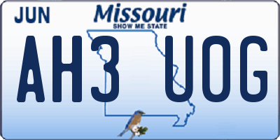 MO license plate AH3U0G