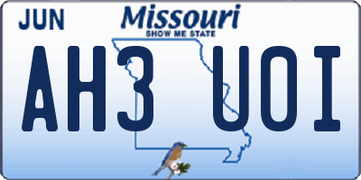 MO license plate AH3U0I