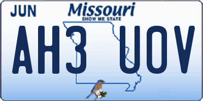 MO license plate AH3U0V