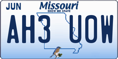 MO license plate AH3U0W