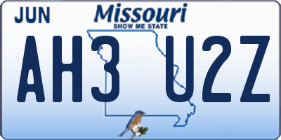 MO license plate AH3U2Z