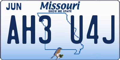 MO license plate AH3U4J