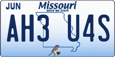 MO license plate AH3U4S