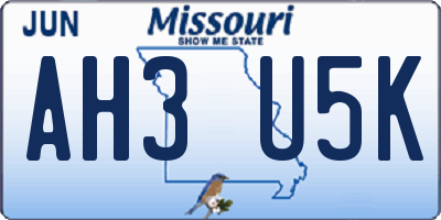 MO license plate AH3U5K