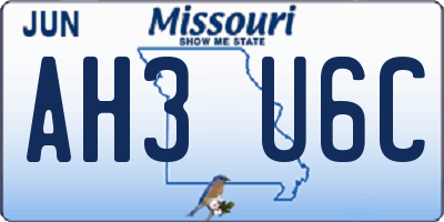 MO license plate AH3U6C