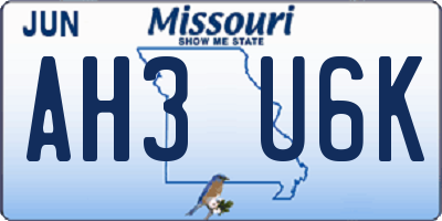 MO license plate AH3U6K