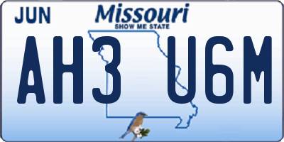 MO license plate AH3U6M
