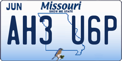 MO license plate AH3U6P