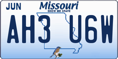 MO license plate AH3U6W