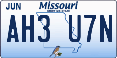MO license plate AH3U7N