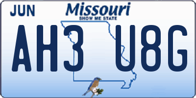 MO license plate AH3U8G