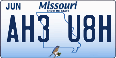 MO license plate AH3U8H