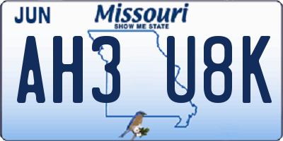 MO license plate AH3U8K