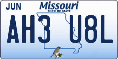 MO license plate AH3U8L