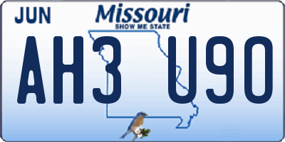 MO license plate AH3U9O