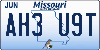 MO license plate AH3U9T