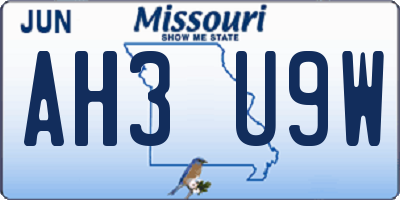 MO license plate AH3U9W
