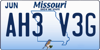 MO license plate AH3V3G