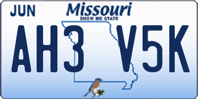 MO license plate AH3V5K